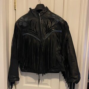 Black Leather Fringe Jacket